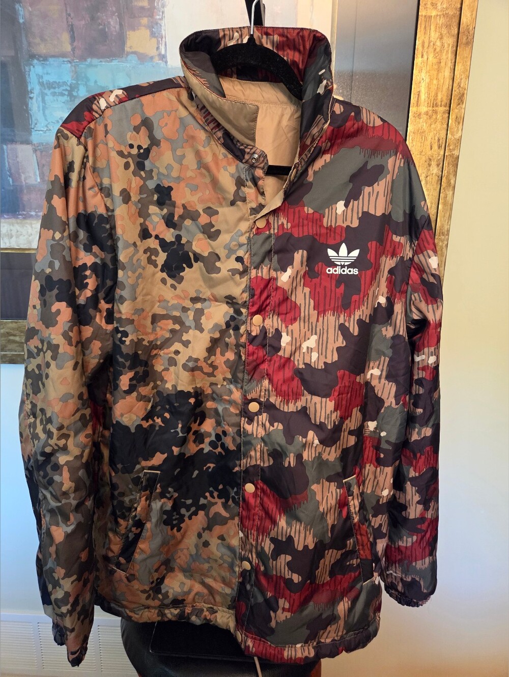 Adidas x Pharrell Williams Hu Hiking Reversible Camo Coach Jacket Men L/Woman XL